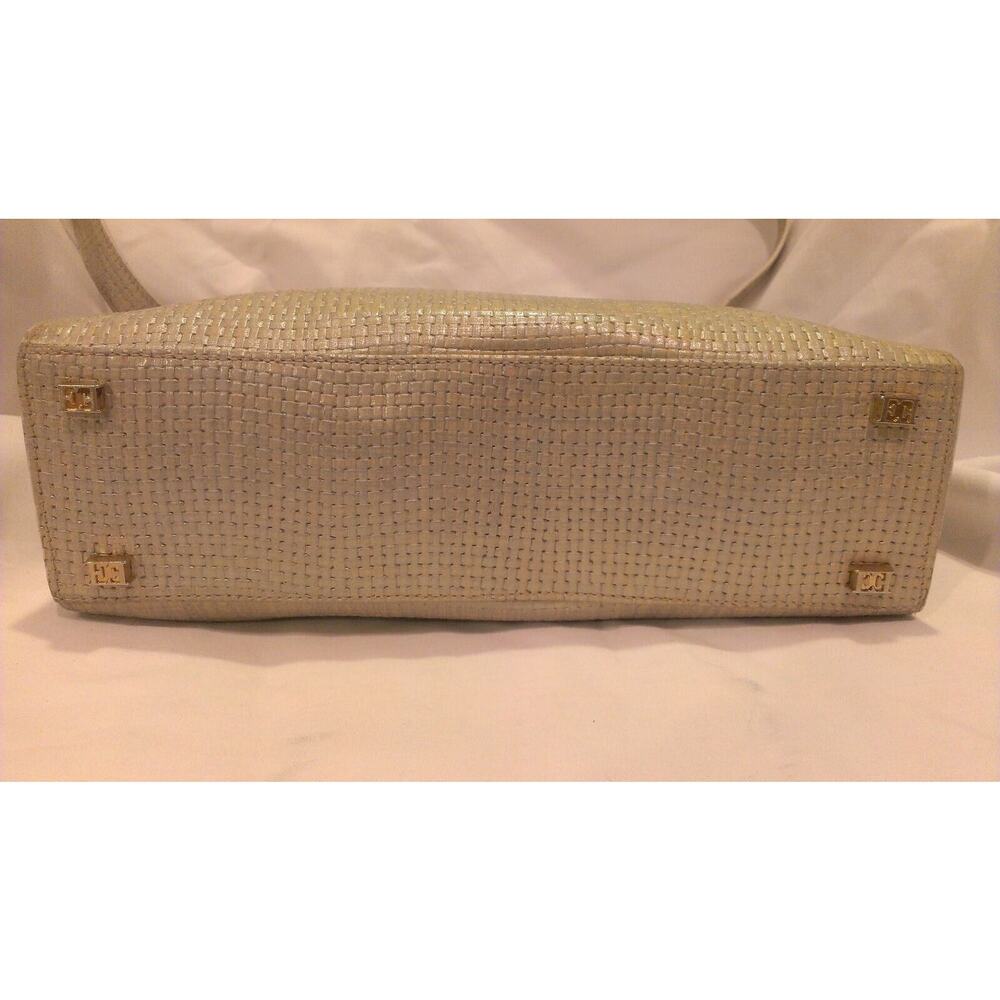 ESCADA Pearlized Light Olive Green & Silver Pearl Woven Leather Handbag - Picture 3 of 11